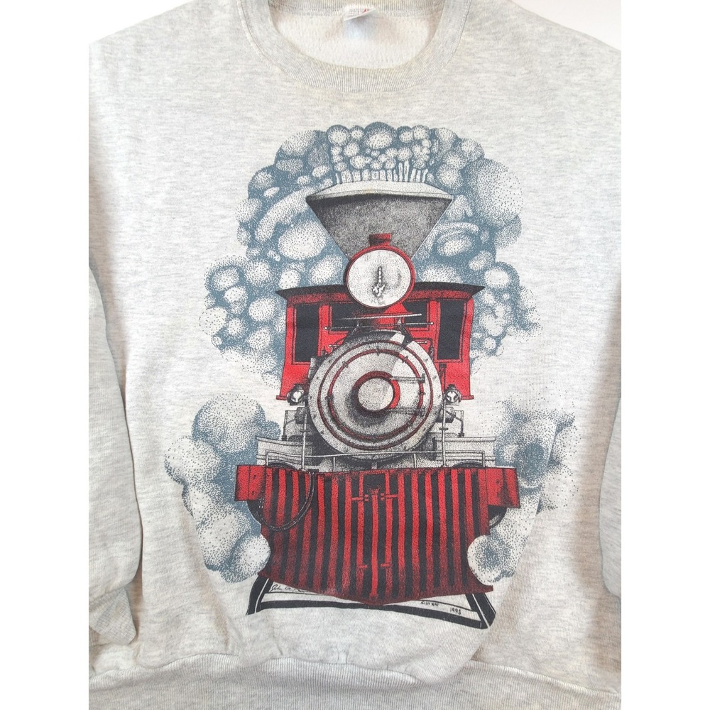 VTG 1993 Jerzees Train Locomotive Sweatshirt Womens 2X Gray Graphic Made in USA